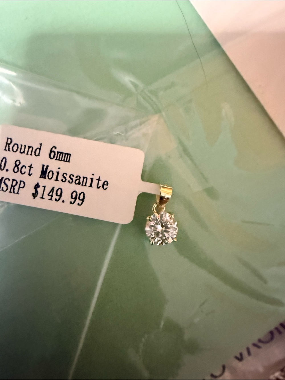 Round 6mm 0.8ct SS Moissanite Pendant in Gold Tone